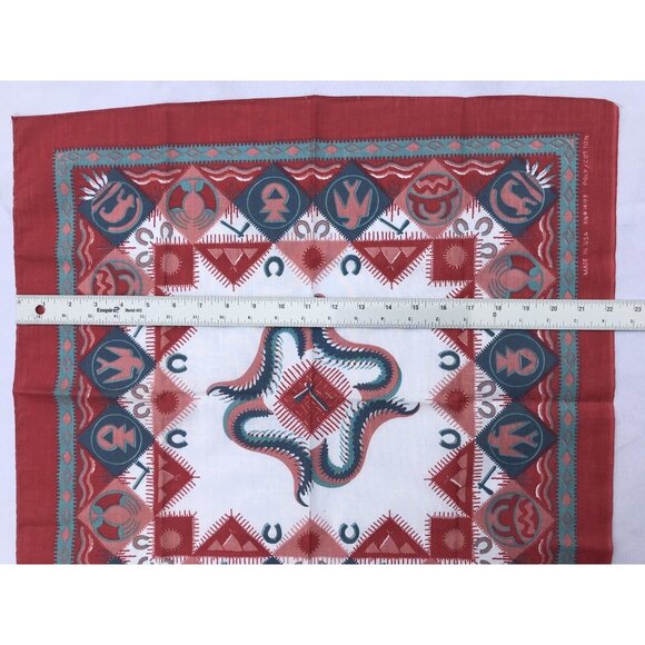 2 VTG Aztec Southwestern Bandana Handkerchief Native American Rockabilly Red - Picture 15 of 16